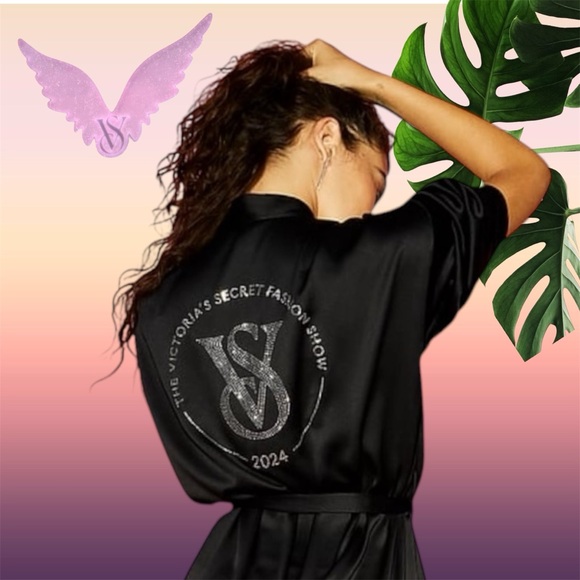 NEW XS/S VICTORIA'S SECRET FASHION SHOW 24’ BLACK Glazed Satin Long Robe - Picture 2 of 8